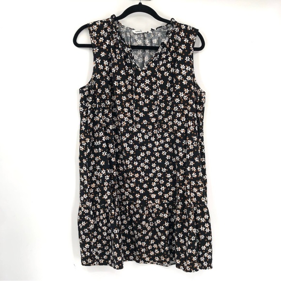 SONOMA Linen Blend Black Floral Dress L Flowers Sleeveless Tiered Sundress Women - Picture 2 of 12